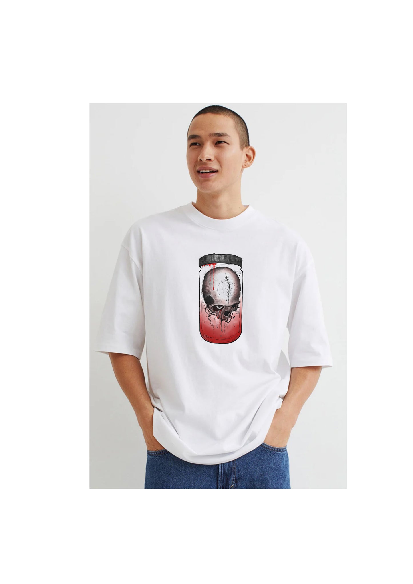 Blood Jar Skull T-Shirt – Dark Gothic Streetwear – Tattoo Art Oversized Tee"